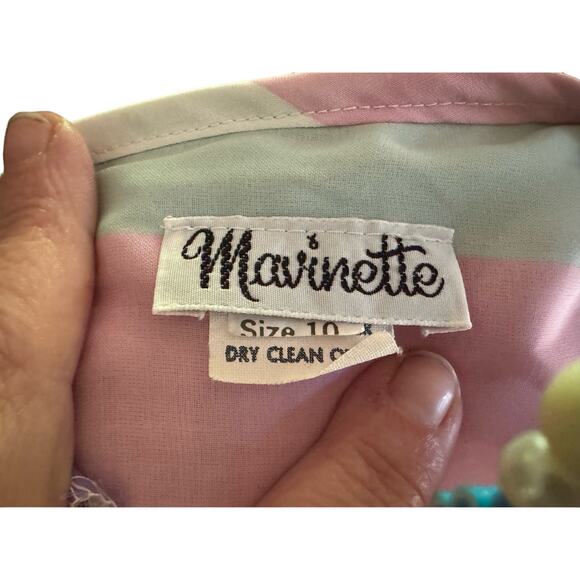 VINTAGE 1980'S Mannitte Belted Dress with Balloon Flouncy Sleeve Belted Waist - Picture 5 of 6